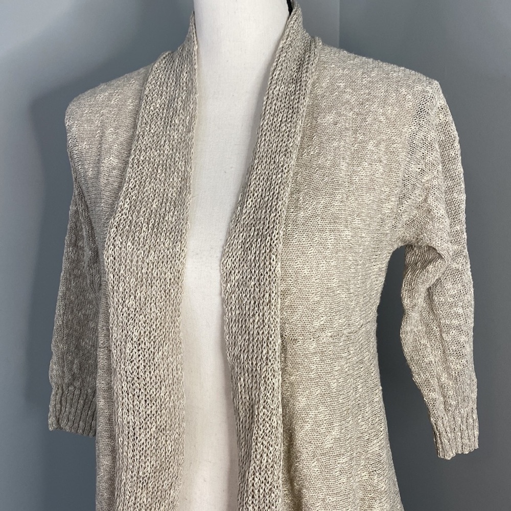 Eileen Fisher Petite Linen Green Quarter Sleeve Blouse Cardigan - Picture 2 of 7